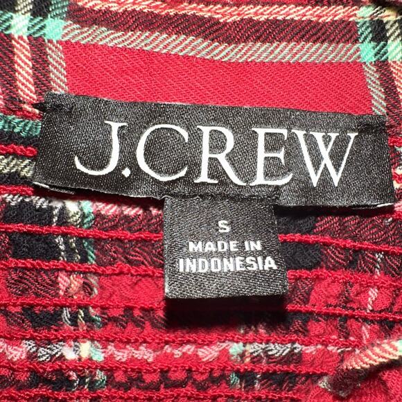 J Crew Blouse Womens Small Red Tartan Plaid Ruffle neck Cotton Flannel Pullover - Picture 4 of 8